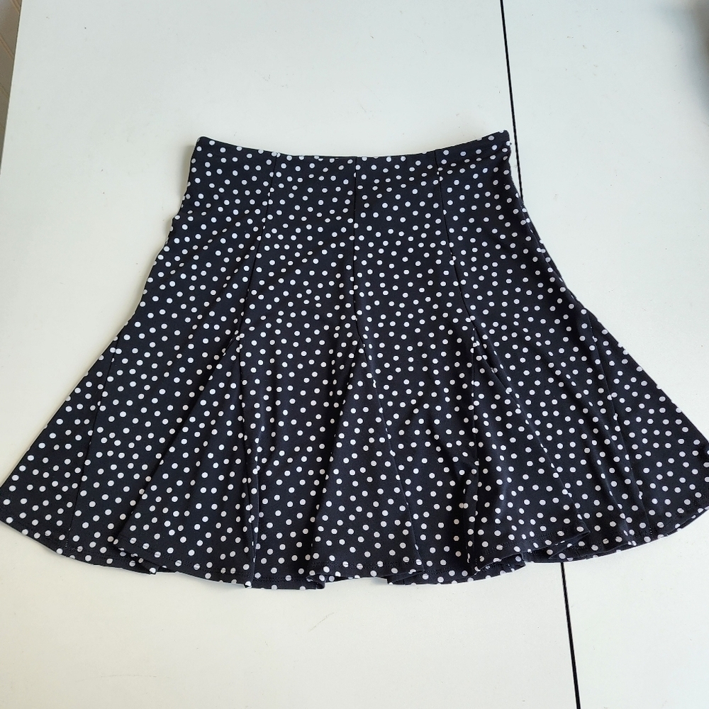 Nue Options Womens Flowy Skirt A-Line Black White Polka Dot Stretch A-Line Sz 4P